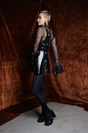 VEGAN LEATHER PENDANT MEDALLION MINI DRESS