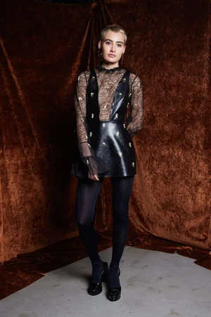 VEGAN LEATHER PENDANT MEDALLION MINI DRESS