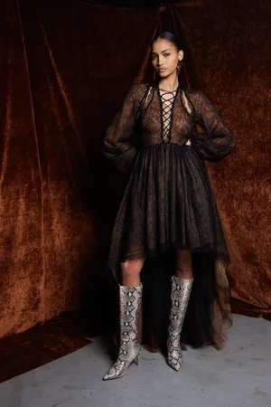 LACE FIL COUPÉ HIGH-LOW DRESS