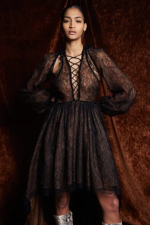 LACE FIL COUPÉ HIGH-LOW DRESS