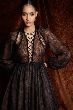 LACE FIL COUPÉ HIGH-LOW DRESS