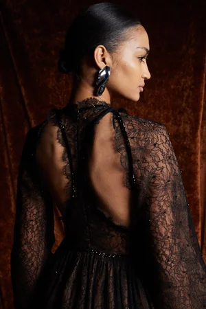 LACE FIL COUPÉ HIGH-LOW DRESS