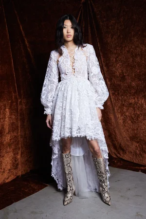 CACTUS ROSE LACE HIGH-LOW DRESS