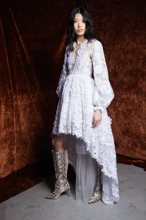 CACTUS ROSE LACE HIGH-LOW DRESS