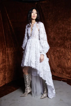 CACTUS ROSE LACE HIGH-LOW DRESS