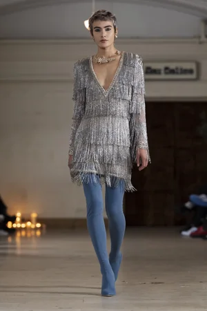 METAL BRAID FRINGE MINI DRESS