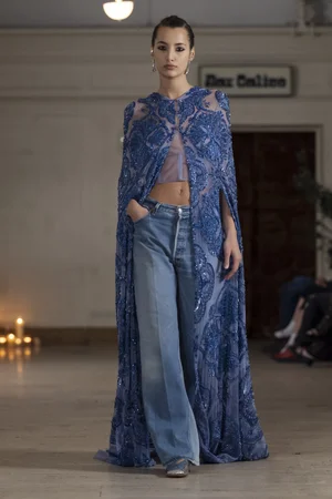 BLUE IRIS WOVEN RINGS HOODED CAPE