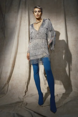 METAL BRAID FRINGE MINI DRESS