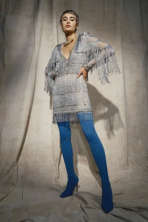 METAL BRAID FRINGE MINI DRESS