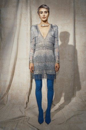 METAL BRAID FRINGE MINI DRESS