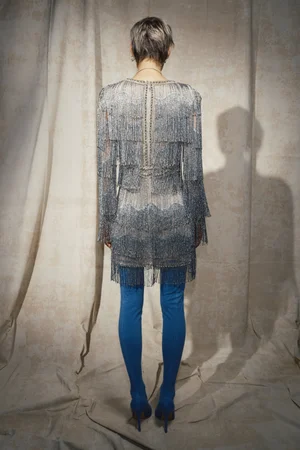 METAL BRAID FRINGE MINI DRESS