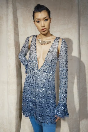 DEGRADÉ IRIDESCENT MEDALLIONS MINI DRESS