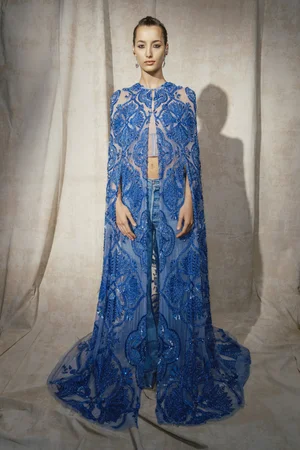 BLUE IRIS WOVEN RINGS HOODED CAPE