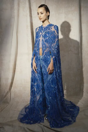 BLUE IRIS WOVEN RINGS HOODED CAPE