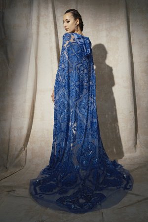BLUE IRIS WOVEN RINGS HOODED CAPE