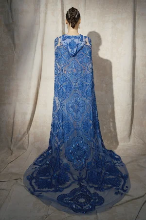 BLUE IRIS WOVEN RINGS HOODED CAPE