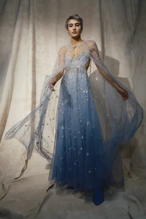 DEGRADÉ BLUE CONSTELLATION DRESS AND CAPE