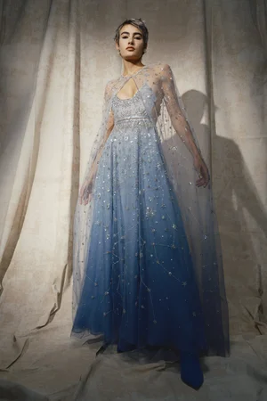 DEGRADÉ BLUE CONSTELLATION DRESS AND CAPE
