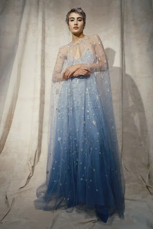 DEGRADÉ BLUE CONSTELLATION DRESS AND CAPE