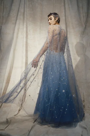 DEGRADÉ BLUE CONSTELLATION DRESS AND CAPE