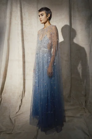 DEGRADÉ BLUE CONSTELLATION DRESS AND CAPE