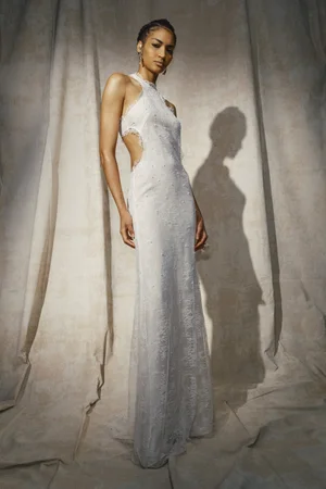 PEARL FIL COUPÉ LACE HALTER DRESS