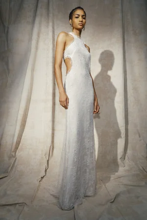 PEARL FIL COUPÉ LACE HALTER DRESS