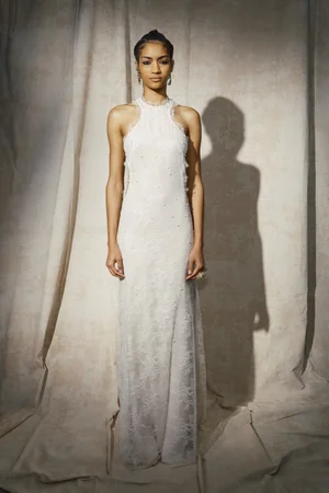 PEARL FIL COUPÉ LACE HALTER DRESS