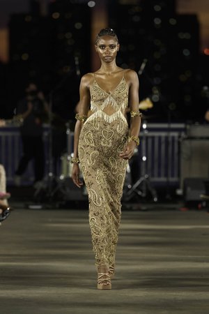 METAL PAISLEY CHAMPAGNE DRESS