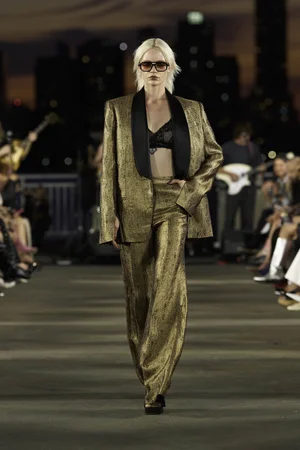GOLDEN GEOMETRIC JACQUARD TUXEDO JACKET AND TROUSER