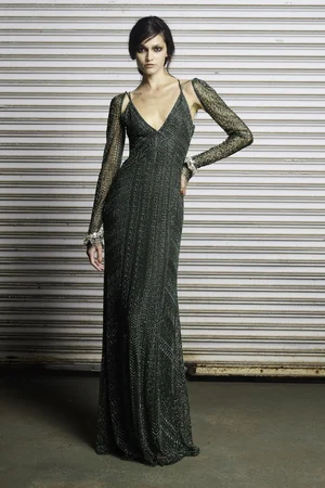 FIR GREEN DENTELLE NETTING DRESS