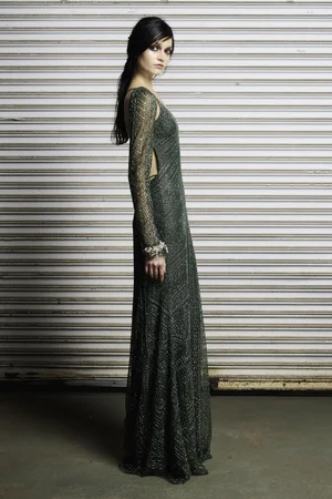 FIR GREEN DENTELLE NETTING DRESS