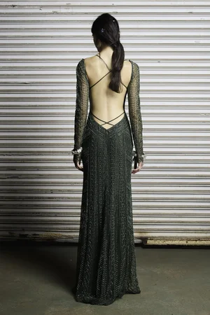 FIR GREEN DENTELLE NETTING DRESS