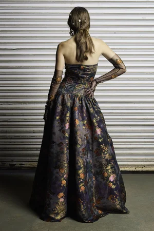 MULTI-FLORAL JACQUARD STRAPLESS DRESS