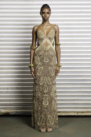 METAL PAISLEY CHAMPAGNE DRESS