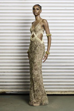METAL PAISLEY CHAMPAGNE DRESS