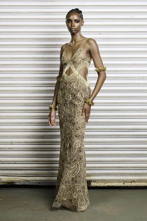 METAL PAISLEY CHAMPAGNE DRESS