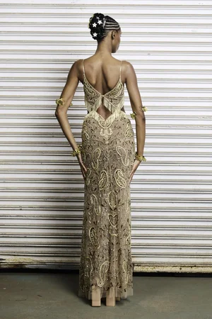 METAL PAISLEY CHAMPAGNE DRESS
