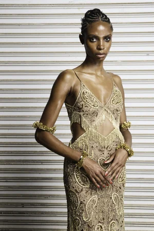 METAL PAISLEY CHAMPAGNE DRESS
