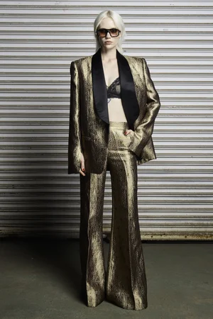 GOLDEN GEOMETRIC JACQUARD TUXEDO JACKET AND TROUSER