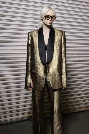 GOLDEN GEOMETRIC JACQUARD TUXEDO JACKET AND TROUSER
