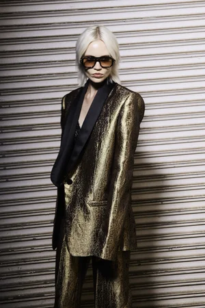 GOLDEN GEOMETRIC JACQUARD TUXEDO JACKET AND TROUSER