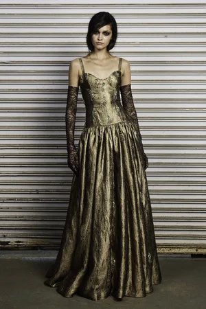 DECO MEDALLION AND GOLDEN GEOMETRIC JACQUARD DRESS