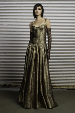 DECO MEDALLION AND GOLDEN GEOMETRIC JACQUARD DRESS