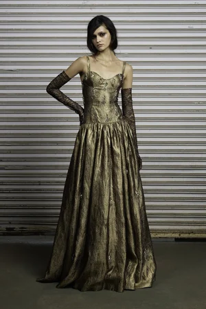DECO MEDALLION AND GOLDEN GEOMETRIC JACQUARD DRESS