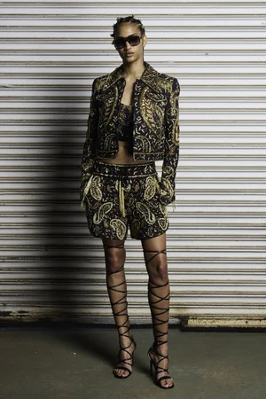 METAL PAISLEY EAST-WEST JACKET, SUN RADIEUX TOP, AND SHORTS
