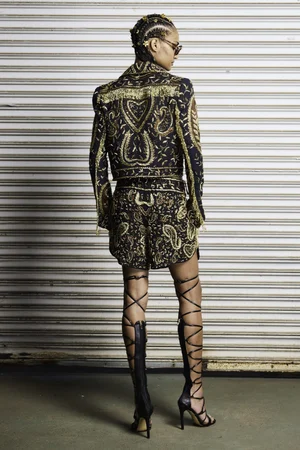 METAL PAISLEY EAST-WEST JACKET, SUN RADIEUX TOP, AND SHORTS