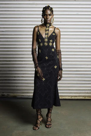 SUNRAY MEDALLION NOIR JACQUARD DRESS