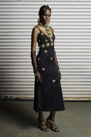 SUNRAY MEDALLION NOIR JACQUARD DRESS