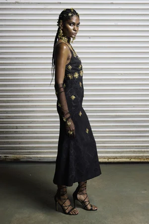 SUNRAY MEDALLION NOIR JACQUARD DRESS